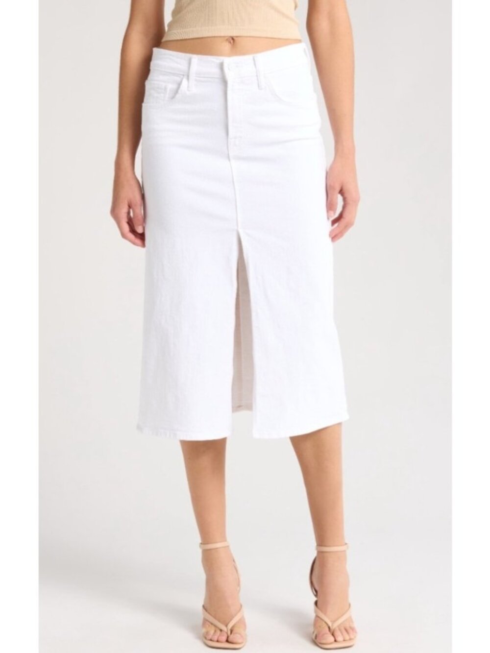 NEW Mother the Vagabond Front Slit Denim Midi Skirt Totally Innocent 25 White